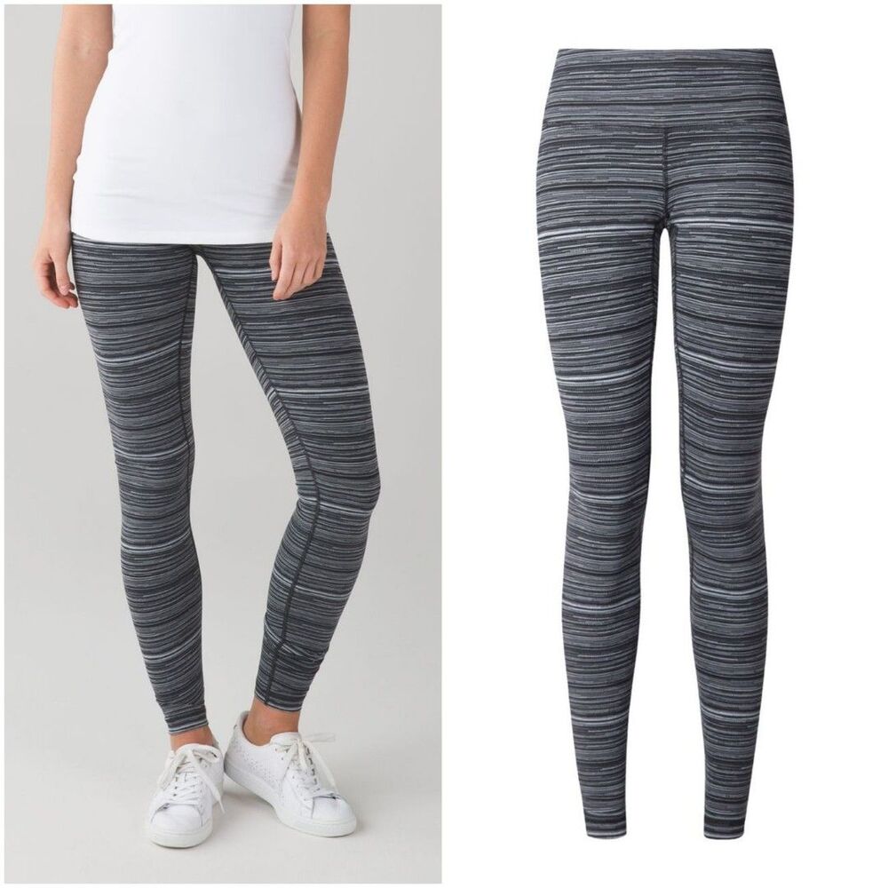 Lululemon Wunder Under Pant III Luon Sz 4 Mid-Rise Cyber Stripe Deep Coal Black